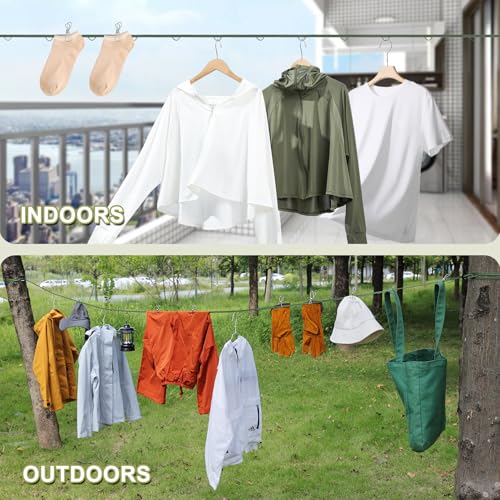 Portable Travel Clothesline - Windproof Laundry Line with 14 Clothespins (18.8ft)