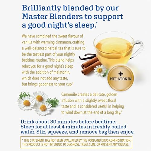Twinings Sleep+ Herbal Tea with Melatonin, Chamomile & Vanilla - 16 Tea Bags Pack