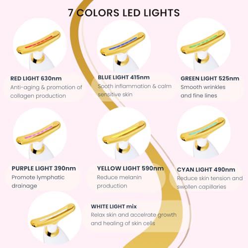 Red Light Therapy Face Massager with 7 LED Colors for Skin Tightening & Lifting