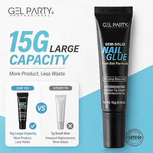 GEL PARTY Semi Solid Nail Glue 15g - Strong, Waterproof Adhesive for Press On Nails