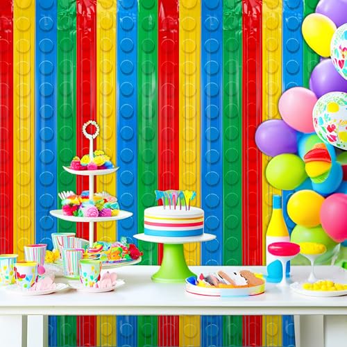 Building Block Foil Fringe Backdrop - 2 Pack 3.3x6.6 Ft Party Decor
