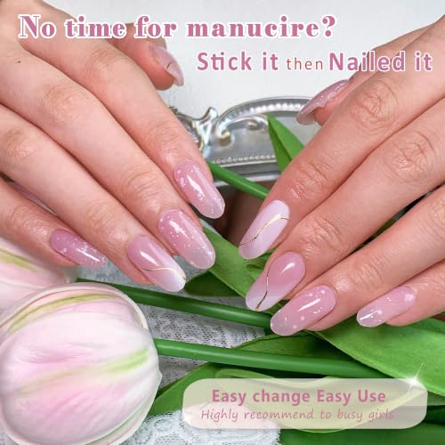 GelMala Semi Cured Gel Nail Strips Afternoon Tea Long-Lasting, Easy Application