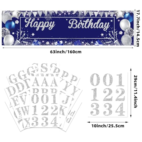 Personalized Blue Silver Birthday Banner with Custom Name & Age