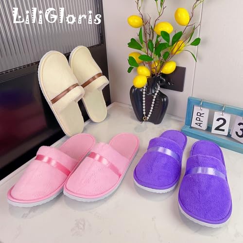 LiliGloris Reusable Spa Slippers for Guests - Closed-Toe Jacquard Fleece