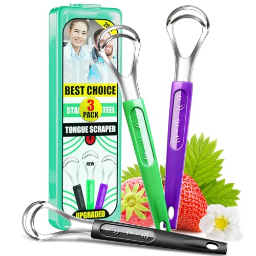 3-Pack Stainless Steel Tongue Scrapers for Fresh Breath