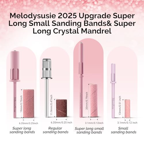 MelodySusie 50 Pcs 180 Grit Pink Nail Drill Bits & Sanding Bands
