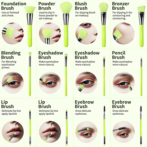 Docolor 10-Piece Makeup Brush Set - Premium Synthetic Neon Green Kit