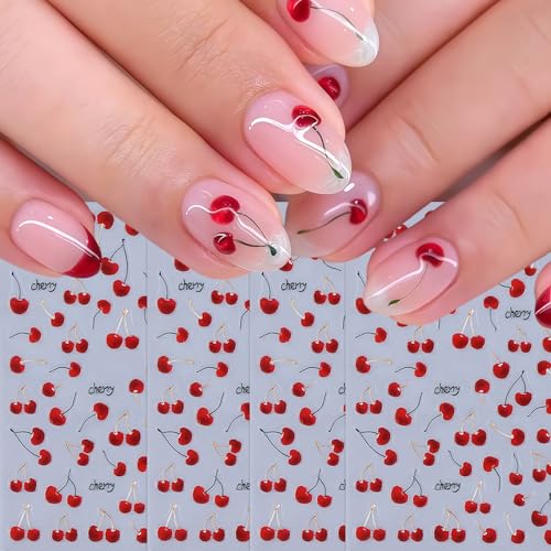 Cherry Nail Stickers Set - 4 Sheets Self-Adhesive Decals
