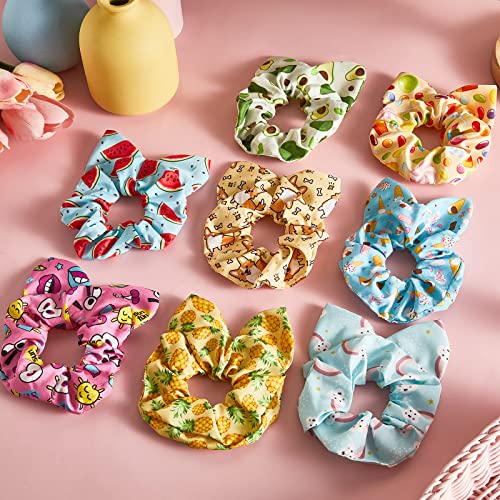 WILLBOND 16 Pcs Lovely Style Girls Hair Scrunchies - Kawaii Prints