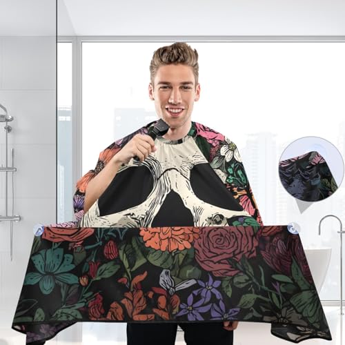 ALAZA Multi1 Vintage Skull Flowers Barber Cape Waterproof Haircut Apron 55x65 Inch
