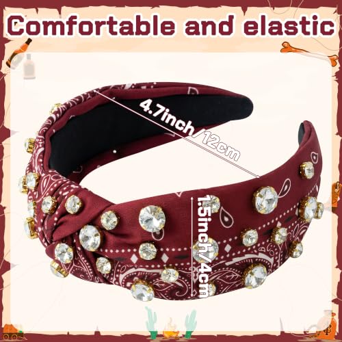 Pantide Bandana Knotted Headband with Paisley & Rhinestones, Red
