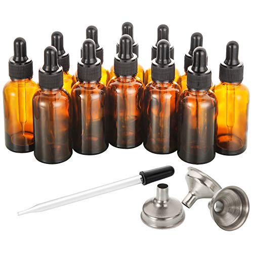 AOZITA 2oz Amber Glass Dropper Bottles with Stainless Steel Funnels & Eyedropper - Leakproof Travel Tincture Bottles Set