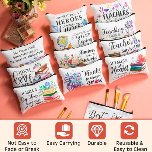 24-Piece Canvas Makeup Bag Set - Teacher Appreciation Travel Pouch