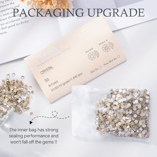 MEIBITE Crystal Clear Flatback Rhinestones SS16, 1440pcs Glass Gemstones