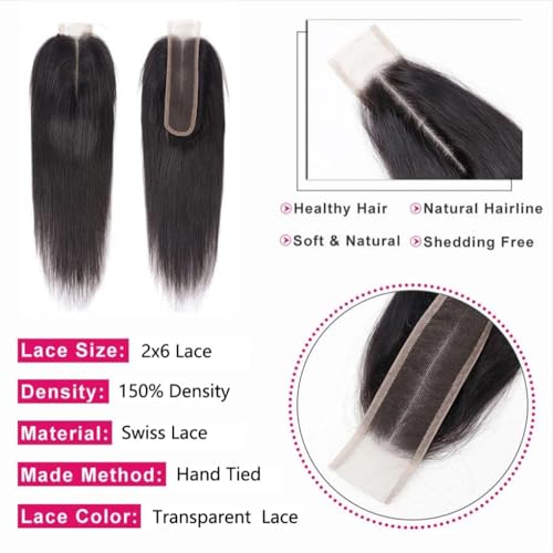 Jinhongze 12 Inch Straight 2x6 HD Lace Closure Human Hair Middle Part Closure