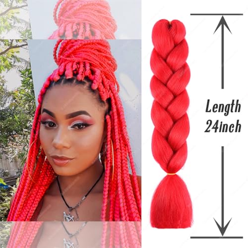 BASEMMAHER Red Green Ombre Jumbo Braiding Hair Extensions Small 24 Inch Synthetic Fiber