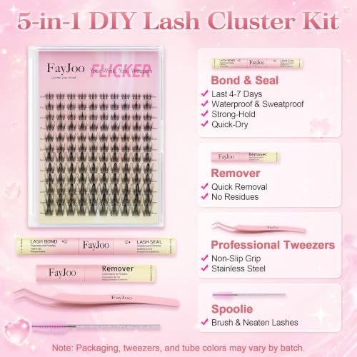 FayJoo Manga Flicker Lash Clusters Kit - Wispy Spiky C Curl Extensions (8-18mm)