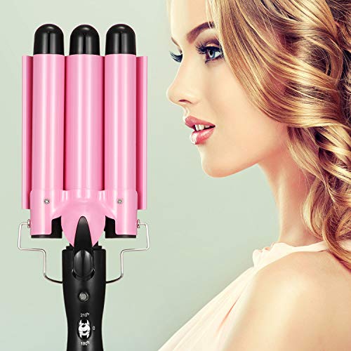 WILLBOND 25mm Pink Triple Barrel Curling Iron Wand with LCD Display