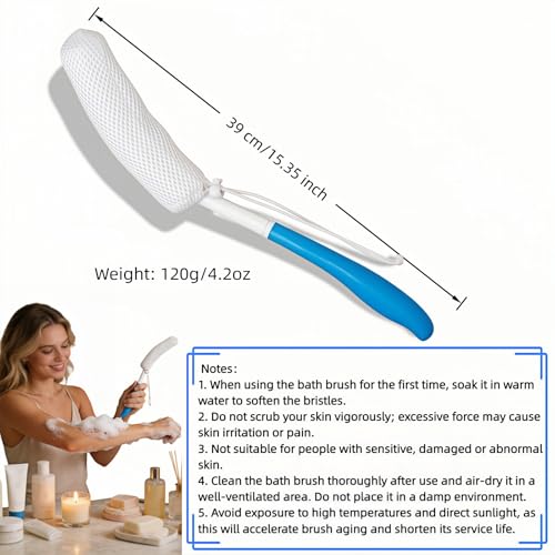 Long Handle Bath Brush for Seniors - 15.35 Inch Exfoliating Scrubber
