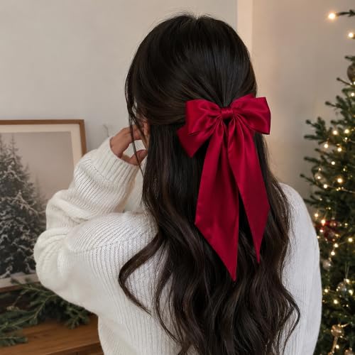 AEGYPIUS Red Hair Bow Clip with Long Tails for Women & Girls