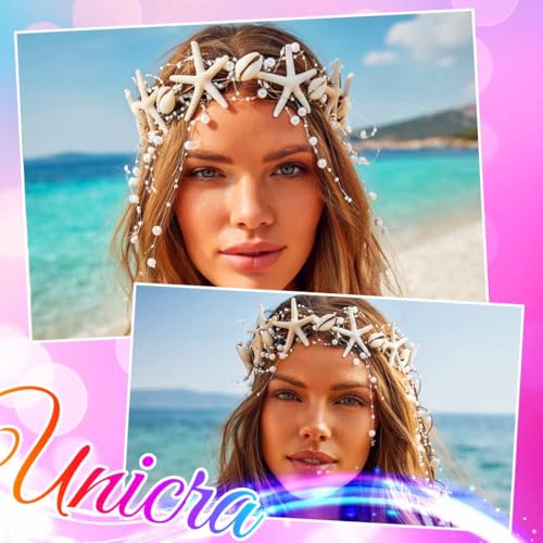 Unicra Mermaid Crown Tiara Headband - Brown Seashell Hair Accessory