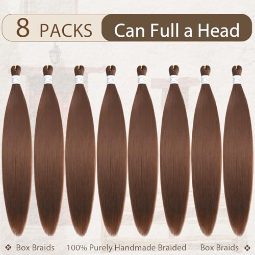 YEXIU Beauty 24 Inch Pre-Stretched Yaki Straight Braiding Hair | 8 Packs Brown