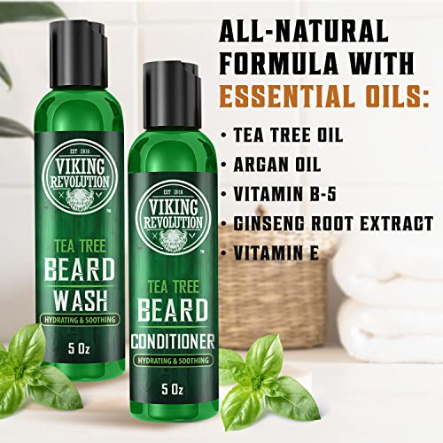 Viking Revolution Beard Wash & Conditioner Set - Tea Tree Oil, 5 oz