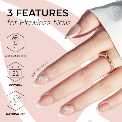 Modelones D3-Starfish French Almond Press-On Nails Short Fake Nails with Adhesive Kit