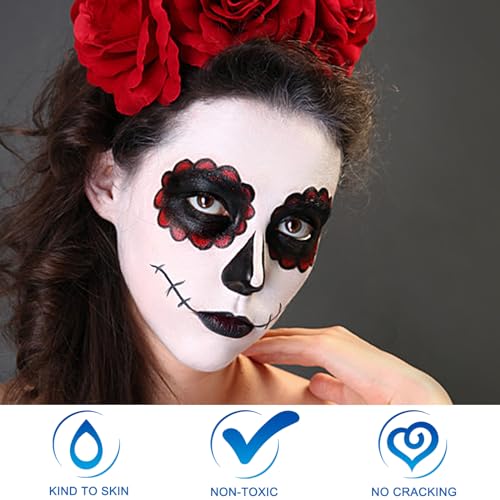 MEICOLY 6Pcs Halloween Black & White Face Paint Kit - Pro Oil-Based Makeup for Clowns Zombies & Cosplay