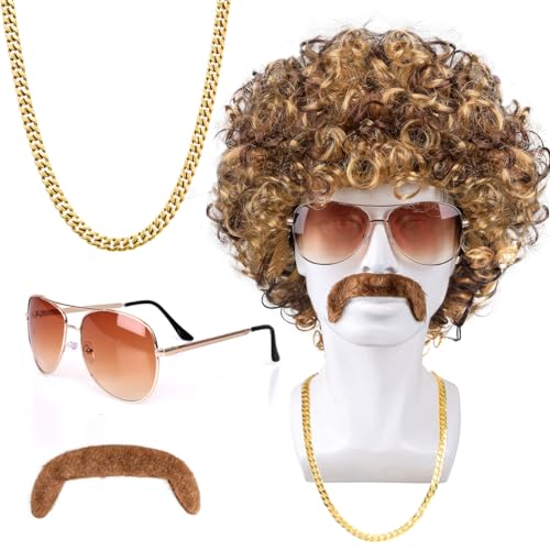 MOVINPE 70's Brown Short Afro Wig for Men - Disco Costume Accessory