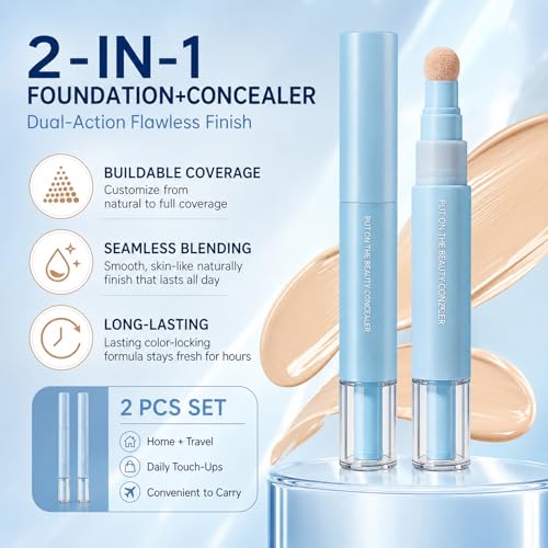 Dual-Action Concealer & Foundation Pen - Long-Lasting 2-in-1 Makeup (Beige, 2pcs)