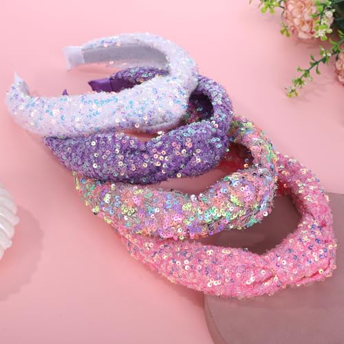 Sparkly Sequin Headbands for Girls - 4 Pack Knotted Hairbands
