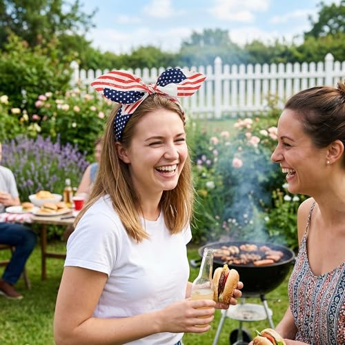 SEVSOASEVK Bule American Flag Headbands with Patriotic Bows - 4th of July Accessories