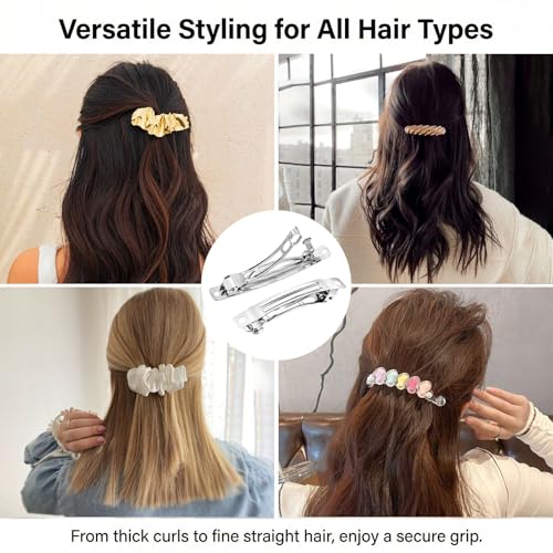 20 Pack Silver Metal French Hair Clips for DIY Crafts & Styling - 2 Sizes