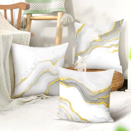 18x18 Velvet Throw Pillow Covers - Set of 4 Beige Grey Gold Marble