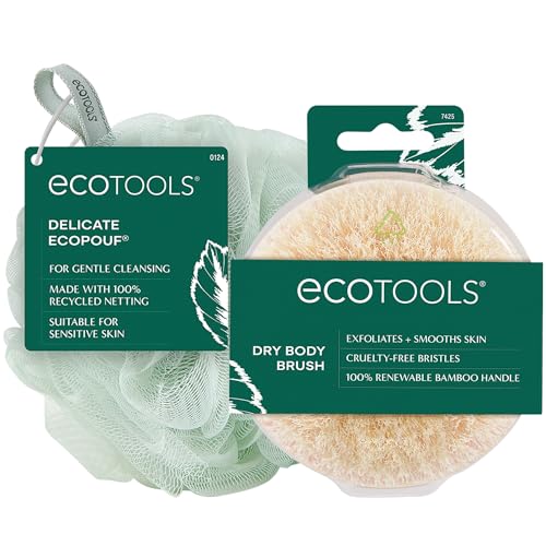 EcoTools Green 1 Pack Dry Body Brush & Delicate EcoPouf Exfoliating Loofah Set