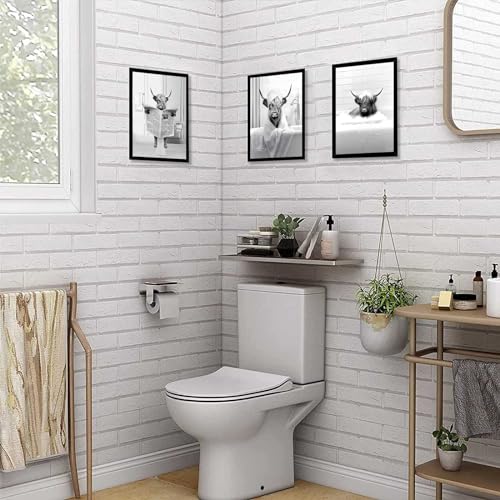 Funny Highland Cow Wall Art Set of 3 - Rustic Bathroom Decor