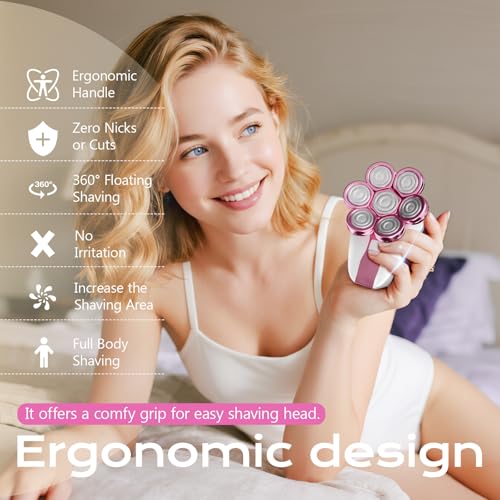 Electric Razors for Women, 7D Shavers for Women with LED Display, Rechargeable Waterproof Electric Shaver, Multi-Function Body Hair Shaver Grooming Kit for Legs/Face/Armpits/Bikini(Pink)