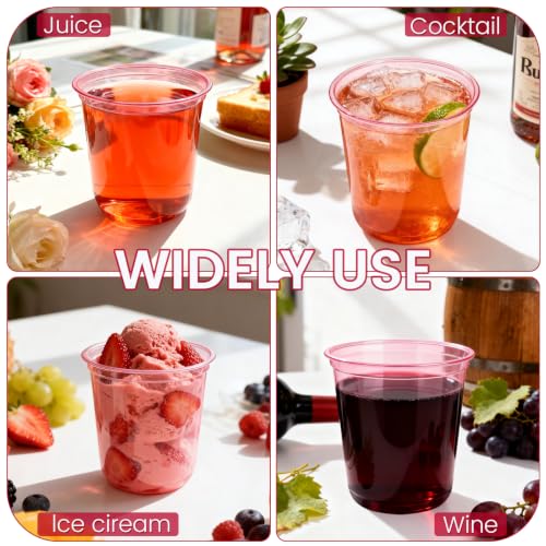 50 Pack 12oz Pink Plastic Cups - Disposable Cocktail & Wine Glasses
