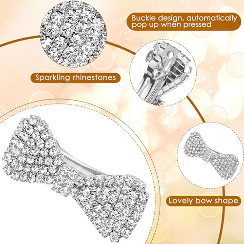 WILLBOND 6 Pcs Mini Rhinestone Hair Clips - Silver Bling Bow Barrettes for Women (Variation: Silver)