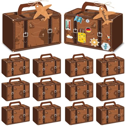Large Vintage Travel Suitcase Candy Box Set - 12 Pcs for Party Favors