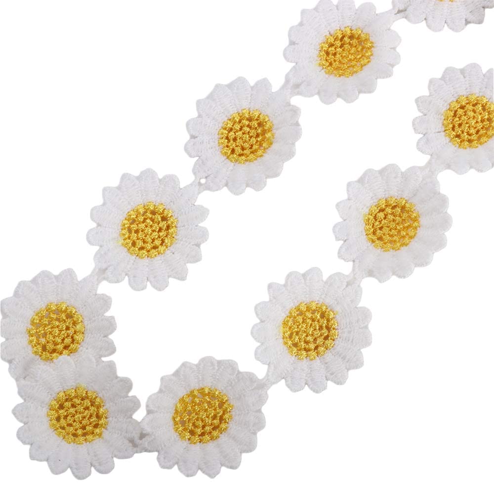 Daisy Lace Trim Bright Ribbon Headwear Decor Small Yellow Flower Embroidered Handmade DIY Sewing Trimming Decor(E)