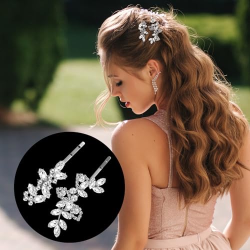 Silver Rhinestone Hair Clips Set for Women & Girls - Bridal & Party Accessories