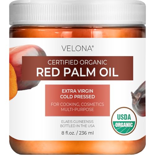 Velona USDA Organic Red Palm Oil - 8 fl oz, Virgin Cold Pressed in Jar