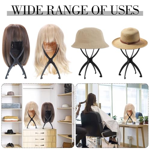 obeoby Foldable Black Wig Stand 3 Pack Portable Hair Wigs Holder for Travel & Home