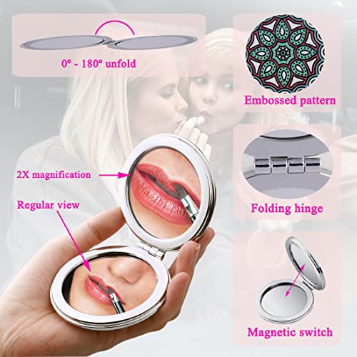 Red Compact Mirror with Embossed Mandala Designs - 6 Pack Portable Handheld Makeup Mirrors