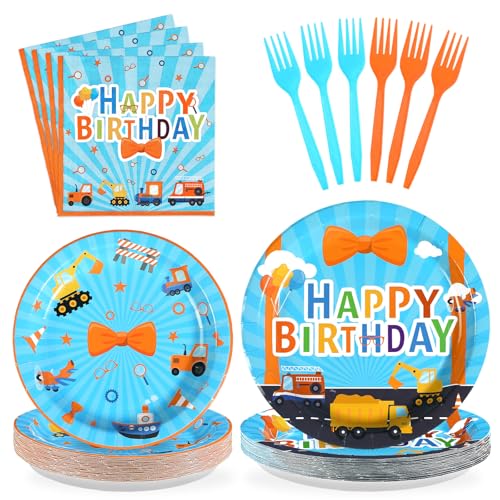 Blue Orange Cartoon Birthday Party Decorations Set for 24