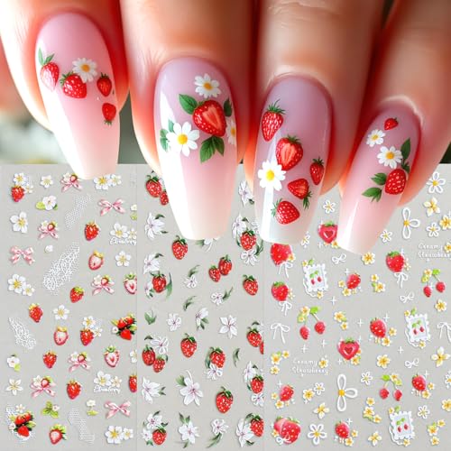 6 Sheets 5D Strawberry Nail Stickers for Creative Nail Art