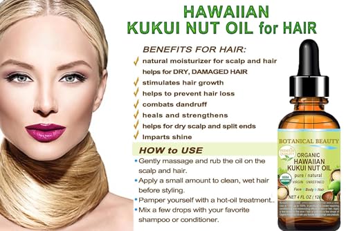 Botanical Beauty Organic Kukui Nut Oil - 100% Pure Cold-Pressed for Skin, Hair & Body