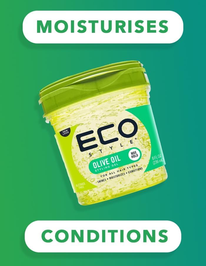 Eco Style Gel Olive Oil - Moisturizing Hair Styling Gel for Shine & Split End Control - 8 oz